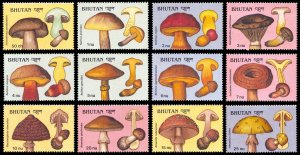 Bhutan 1989 MUSHROOMS Scott #713-724 Mint Never Hinged