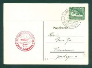 Germany. 1938 Card Graf Zeppelin.Frankfurt-Main. Sc# 428. Adr: Konstanz Ger.