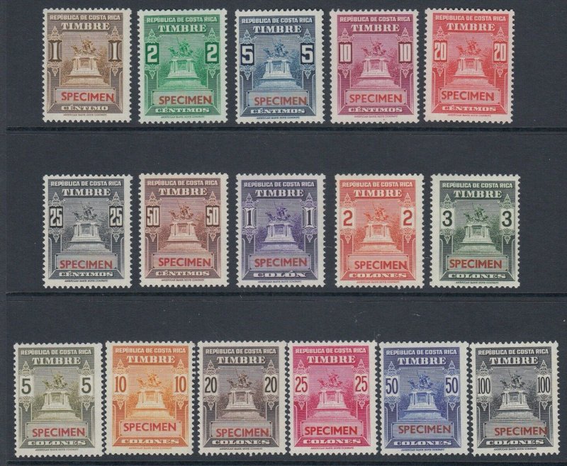 Costa Rica 1948 Type Timbre Revenue O/P SPECIMEN Complete Set MNH