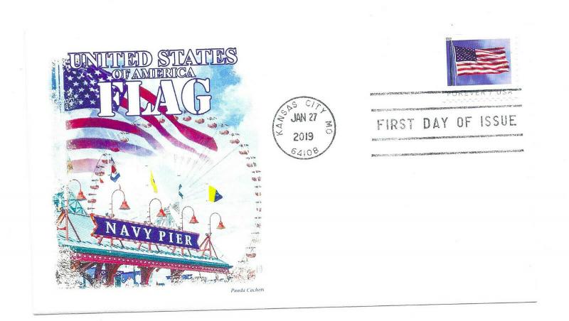 5345 US Flag 2019, BCA  booklet single, Panda Cachets, FDC.