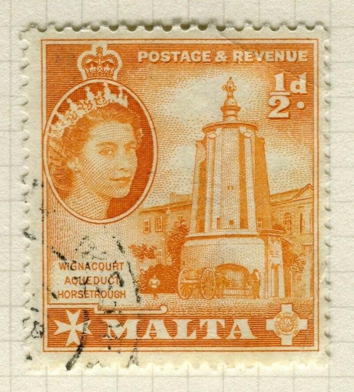 MALTA; 1956 early QEII pictorial issue fine used 1/2d. value