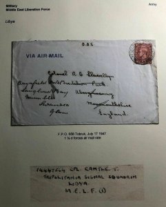 1947 Tripolitania Libya Middle East Forces Airmail Cover To Swansea England