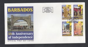 Barbados #1015-18 (2001 35th Anniversary Independence  set) unaddressed PO FDC