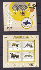 Madagascar 2015 Bees Insects Abeilles Honey Block+S/Sheet MNH