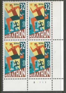 US 3067, PLATE BLOCK, MNH, LR, MARATHON