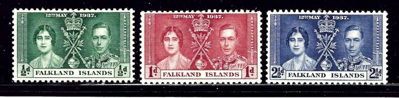 Falkland Is 81-83 MH 1937 KGVI Coronation    (ap1196)