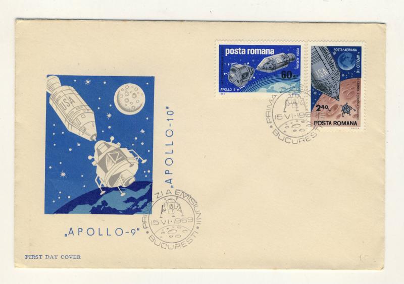 ROUMANIE / ROMANIA - 1969 Scott C173/4 APOLLO-9 & APOLLO-10 FDC