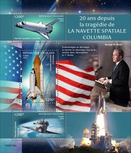 Togo - 2023 Space Shuttle Columbia Tragedy - 3 Stamp Sheet - TG230126a