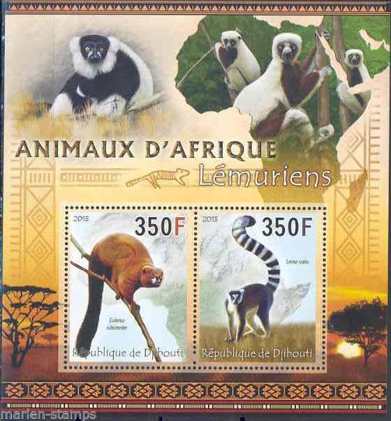 DJIBOUTI 2013 ANIMALS OF AFRICA   LEMURS   SHEET OF TWO MINT NEVER HINGED