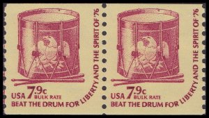 US 1615 Drum bulk rate 7.9c coil pair (2 stamps) MNH 1976