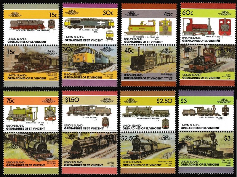 1986 St Vincent Grenadines Union Island 140-155Paar Locomotives 17,00 €