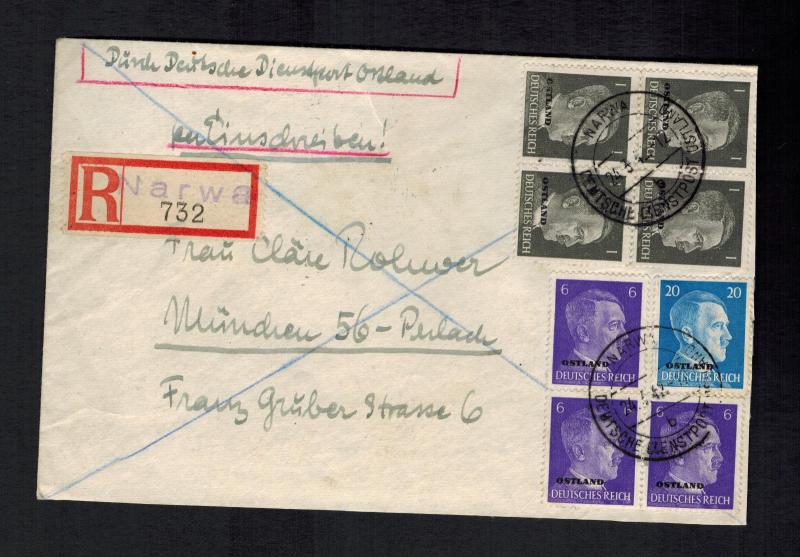 1942 Narwa Estonia Germany Dienstpost Cover to Munich Censored