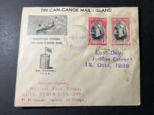 1938 Tonga Last Day Cover Tin Can Canoe Mail Niuafoou Jubilee Cover Queen Salote