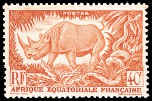 French Equatorial Africa #168  MNH - Black Rhinoceros and Python (1946)