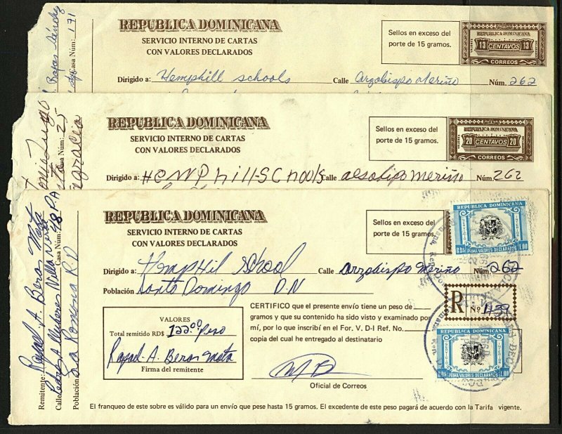 Dominican Republic 1991/2 trio of Registered covers with various rates, charges 