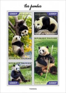 Togo 2022 MNH Wild Animals Stamps Pandas Giant Panda Bears 4v M/S 