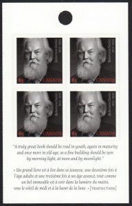 ROBERTSON DAVIES = Canadian FAMOUS AUTHOR = Booklet page of 4 Canada 2013 #2660