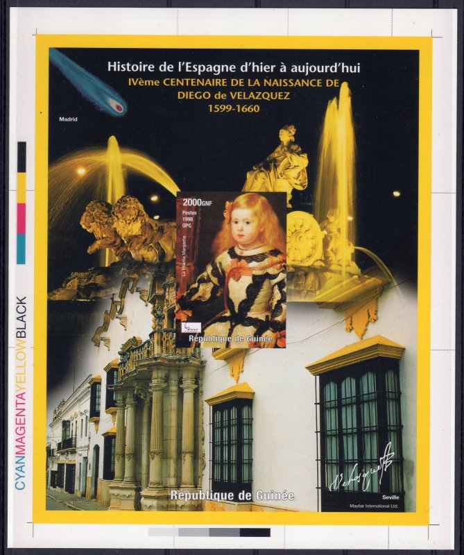 Guinea 1998 Mi#B.526  Halley's Comet/Velazquez Ptgs.FINAL PROOF CHROMALIN UNIQUE