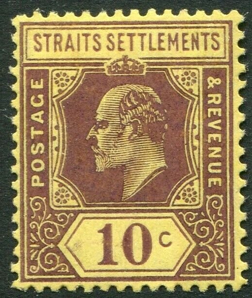 STRAITS SETTLEMENTS-1908 10c Purple/Yellow Sg 159 LIGHTLY MOUNTED MINT V50194