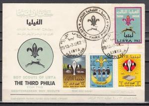 Libya, Scott cat. 222-224. Scout Meeting issue, First day cover. Slight Fold.