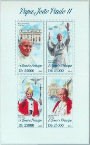 M1634 - S TOME & PRINCIPE, ERROR, 2013 MISPERF SHEET: Pope John Paul II, Vatican