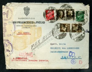 Italy 1942 German Censored Cover Genoa to Olmutz Austria Some Tears See Scan