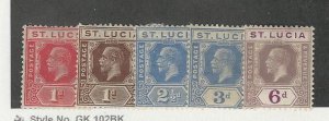 St. Lucia, Postage Stamp, #77-78, 81, 83, 86 Mint Hinged, 1921-24, JFZ