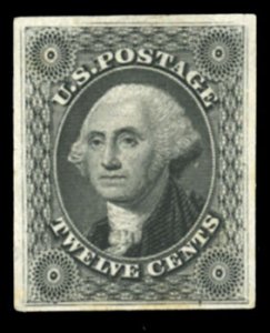 United States, 1857-61 #36BP3 Cat$1,260, 1857 12c black, Plate III, plate pro...