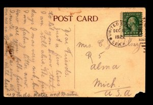 1922 US Sea Post - SS George Washington - Damaged Corner - L34174