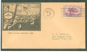 US 772 1935 3c Connecticut Tercentenary (Charter Oak) on an addressed, typed FDC and a Wilson Cachet