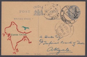 India, 1928 1/2a postal card from EMIRE CRUISE to Akyab, only 63 carried