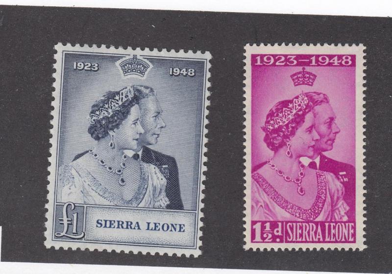 SIERRA LEONE SCOTT LOT REF(KK8877)# 188-189 VF-MXLH 1948 SILVER WEDDING ISSUES