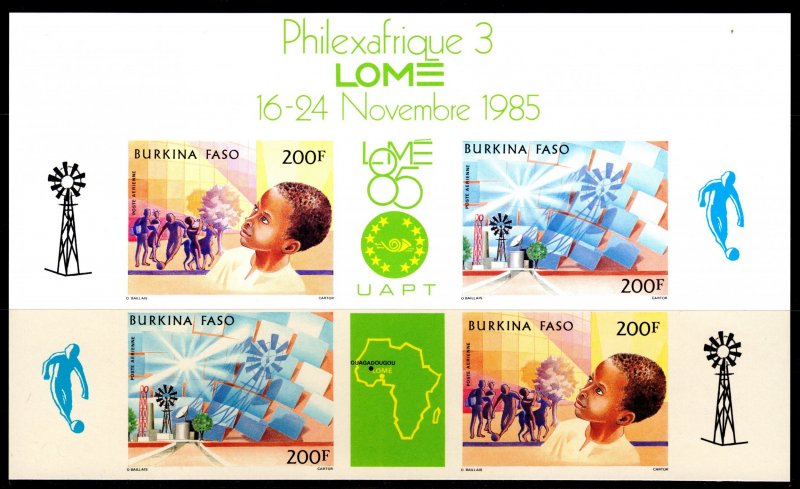 Burkina Faso 1985 Sc#C310a SOLAR & WIND ENERGY/PHILEXAFRICA PAIR IMPERFORATED