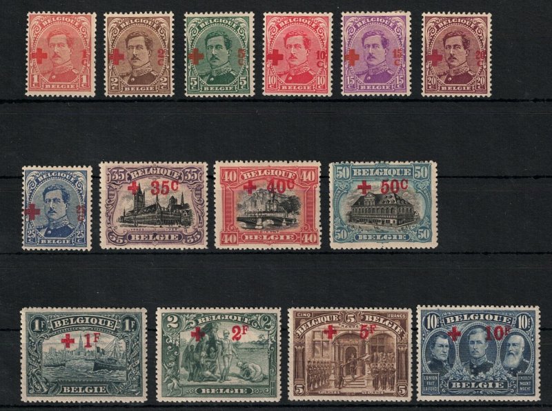 1918 Belgium, COB Catalog No. 150/63, 14 Values, Pro Red Cross, MH*