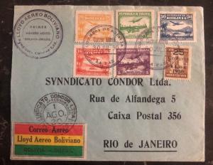 1930 La Paz Bolivia First Flight Cover FFC To Rio De Janeiro Brazil Lyod Airmail