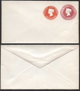 ESC285 QV 3d Carmine and 4d Vermillion Stamped to Order Envelope Mint