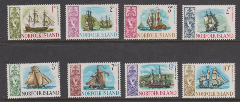 Norfolk Island 1967 Ships Sc#100-107 MNH and MH Couple toned spots