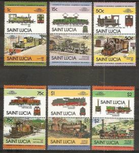 Saint Lucia 1985 Locomotive Railway Train Transport Se-tenant Pair 12v MNH ++...