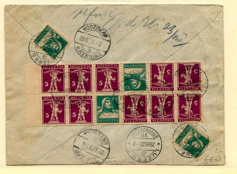 Switzerland Reg. cover to Poland with lock 160a