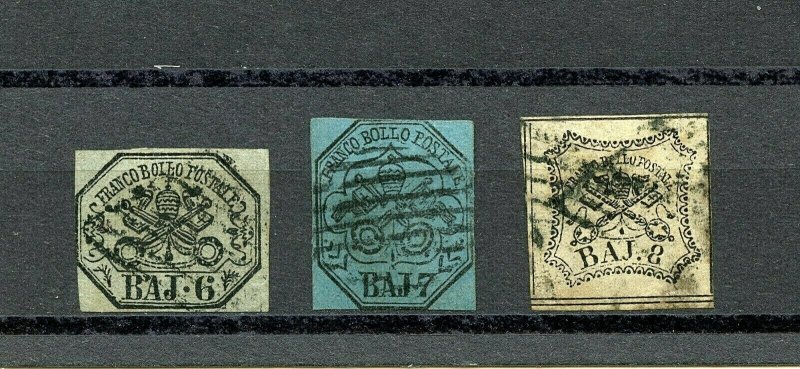 Italy-Roman States #7, 8, 9 Papal Arms of 1852, Used, FFVF, CV$180.00