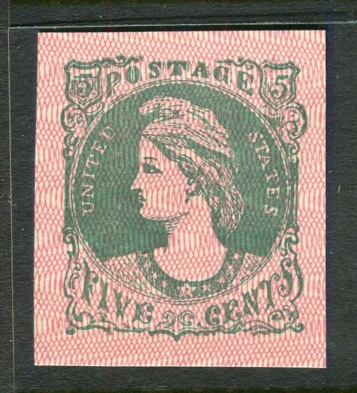 USA; Early classic reprint of United States Postage FIVE CENTS Imperf 