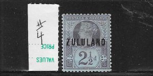 ZULULAND SCOTT #4 1888-93 GREAT BRITAIN OVERPRINT 21/2P (VIOLET)) - MINT HINGED