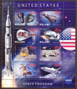 Malawi 2019 USA Space Program Sheet MNH
