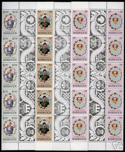 Barbados 547-9 Gutter Pair Strips MNH ROYALTY