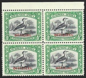 S.W.A. 1931 South West Africa Bird OFFICIAL #O13 BLOCK of 4 F/VF-NH CV $30.00-