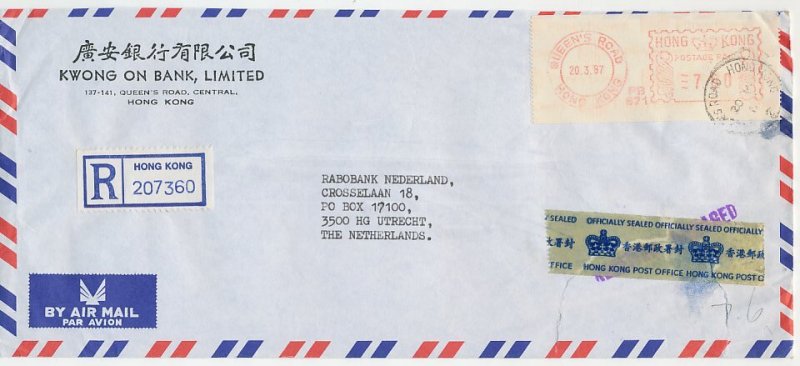 Registered Damaged mail cover Hong Kong - Netherlands 1987 Received damaged - Of