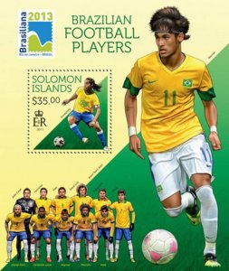 Solomon Islands 2013 Brazilian Football Players Stamp  S/S 19M-308