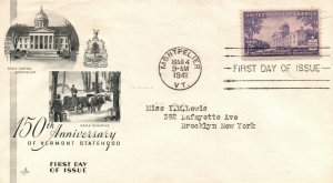 1941 - 150th Statehood Anniv: Vermont FDC - Typed - Single - Cachet - F292