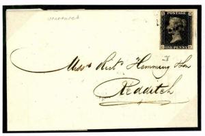 DB725b 1841 1d Penny Black Cover Plate V State 2 Repaired Impression Birmingham