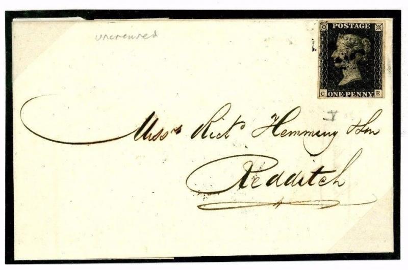 DB725b 1841 1d Penny Black Cover Plate V State 2 Repaired Impression Birmingham